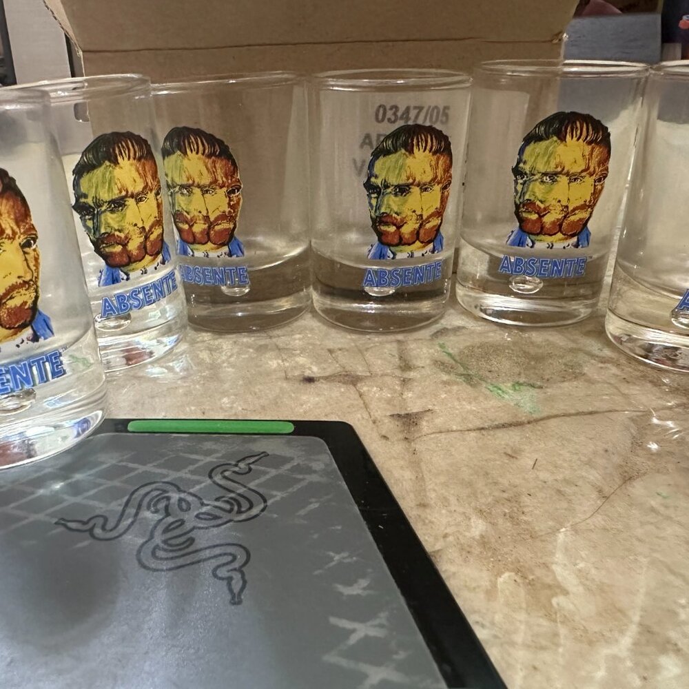 New Lot of 6 Vincent Van Gogh Absente Liquor Green Shot Glass Absinthe RARE - Picture 3 of 5